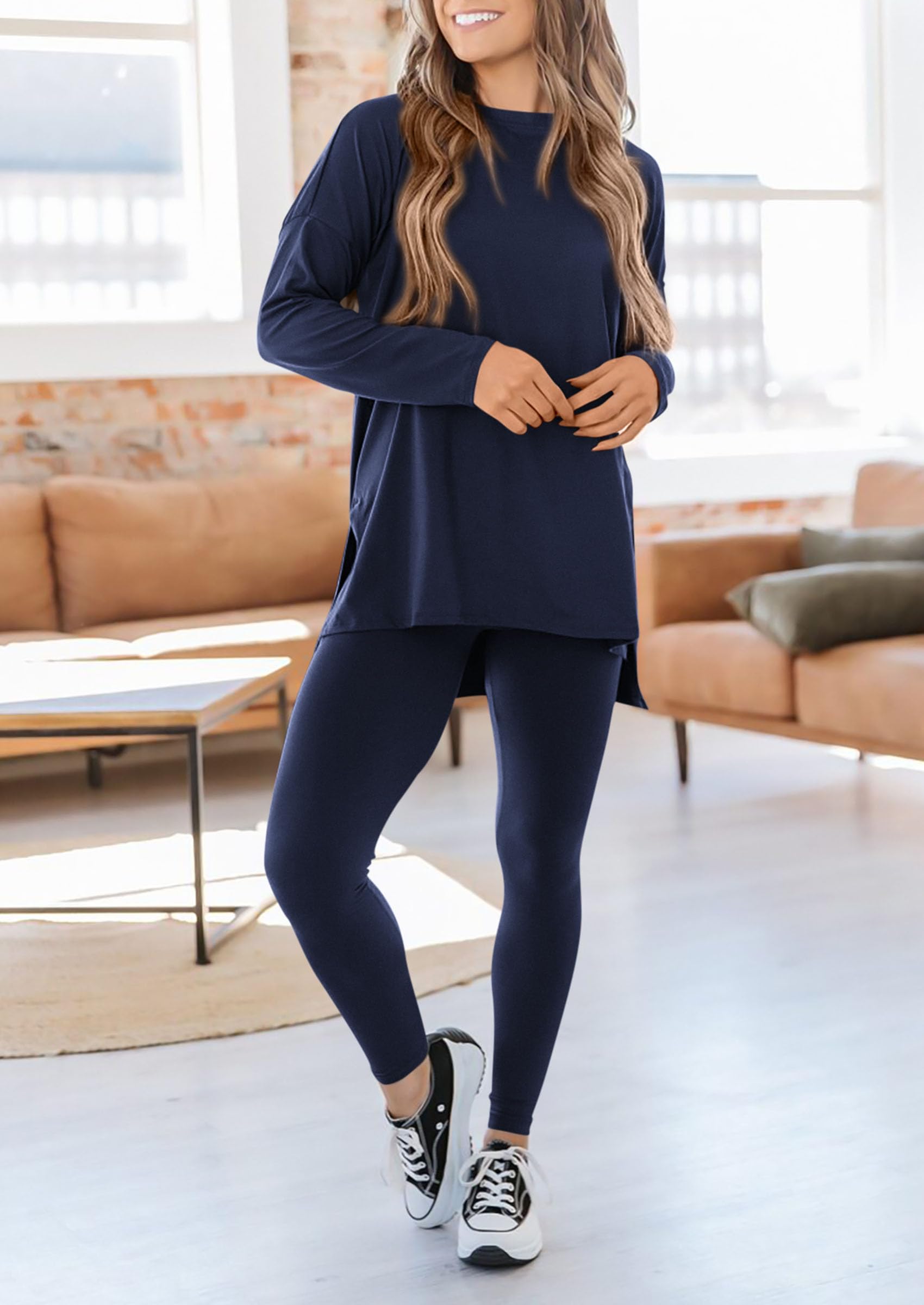 PRETTYGARDEN 2 Piece Outfits Casual Long Sleeve Tunic Tops Legging Pants Lounge Sets Sweatsuits