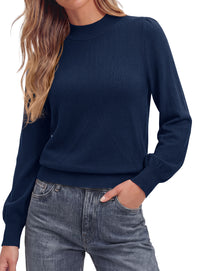 PRETTYGARDEN Womens Fall Mock Neck Long Sleeve Sweater  Soft Stretchy Fabric, V-Shape Knit Pattern, Chic Puff Sleeves, Ribbed Trim Pullover Sweaters, Casual Work Office Outfits