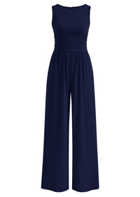 PRETTYGARDEN One Piece Jumpsuits for Women Dressy Casual Sleeveless Crewneck Wide Leg Rompers Jumpers Vacation Summer Outfits