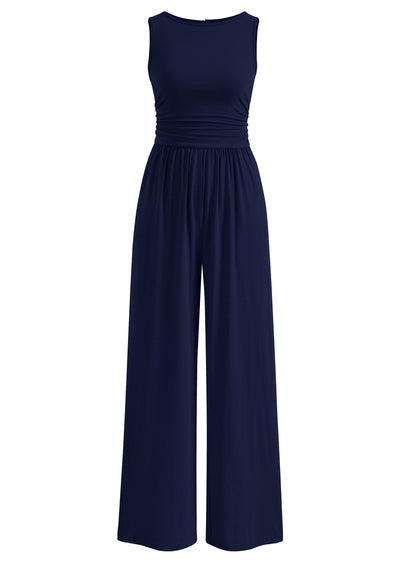 PRETTYGARDEN One Piece Jumpsuits for Women Dressy Casual Sleeveless Crewneck Wide Leg Rompers Jumpers Vacation Summer Outfits
