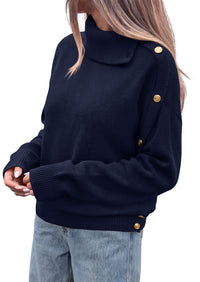 PRETTYGARDEN Womens Turtleneck Sweater Pullover Side Button Fall Clothes  Stretchy Knit,Dropped Shoulder,Ribbed Cuffs,Asymmetrical,Jumper Long Sleeve Tops,Work Office,2026 Winter Casual Outfits