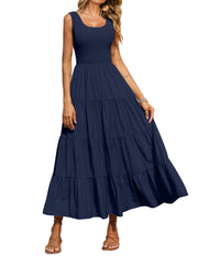 PRETTYGARDEN Women's 2026 Casual Loose Plain Maxi Sundress Smocked Tank Dress Sleeveless Summer Beach Tiered Long Dresses