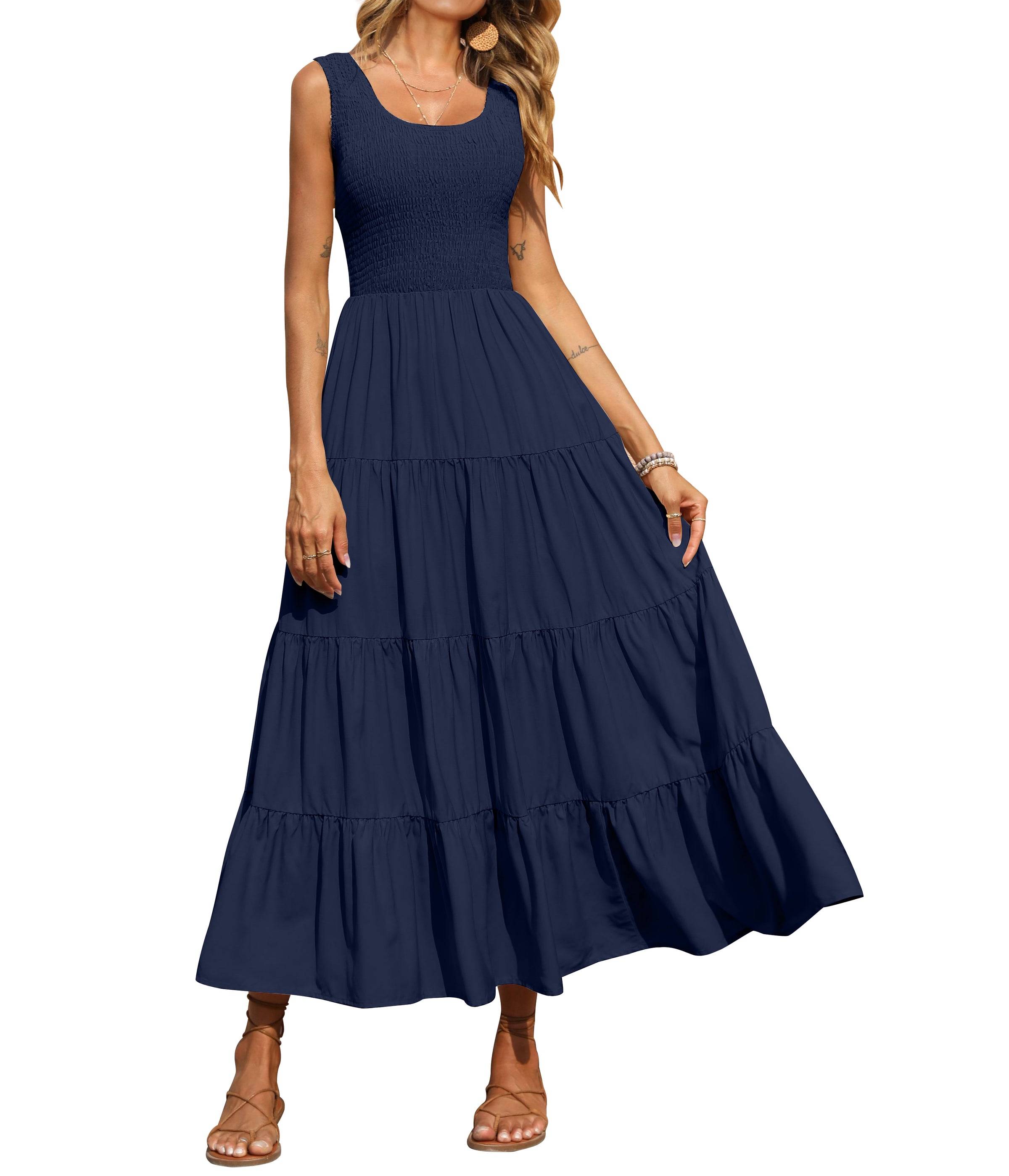 PRETTYGARDEN Women's 2026 Casual Loose Plain Maxi Sundress Smocked Tank Dress Sleeveless Summer Beach Tiered Long Dresses