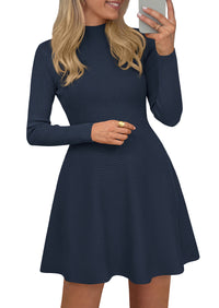 PRETTYGARDEN Womens Mock Neck Long Sleeve Sweater Mini Dress | Soft Ribbed Knit Flared A‑Line, Elegant Fall Winter Dresses for Wedding Guest, Cocktail & Holiday Party Casual Outfits