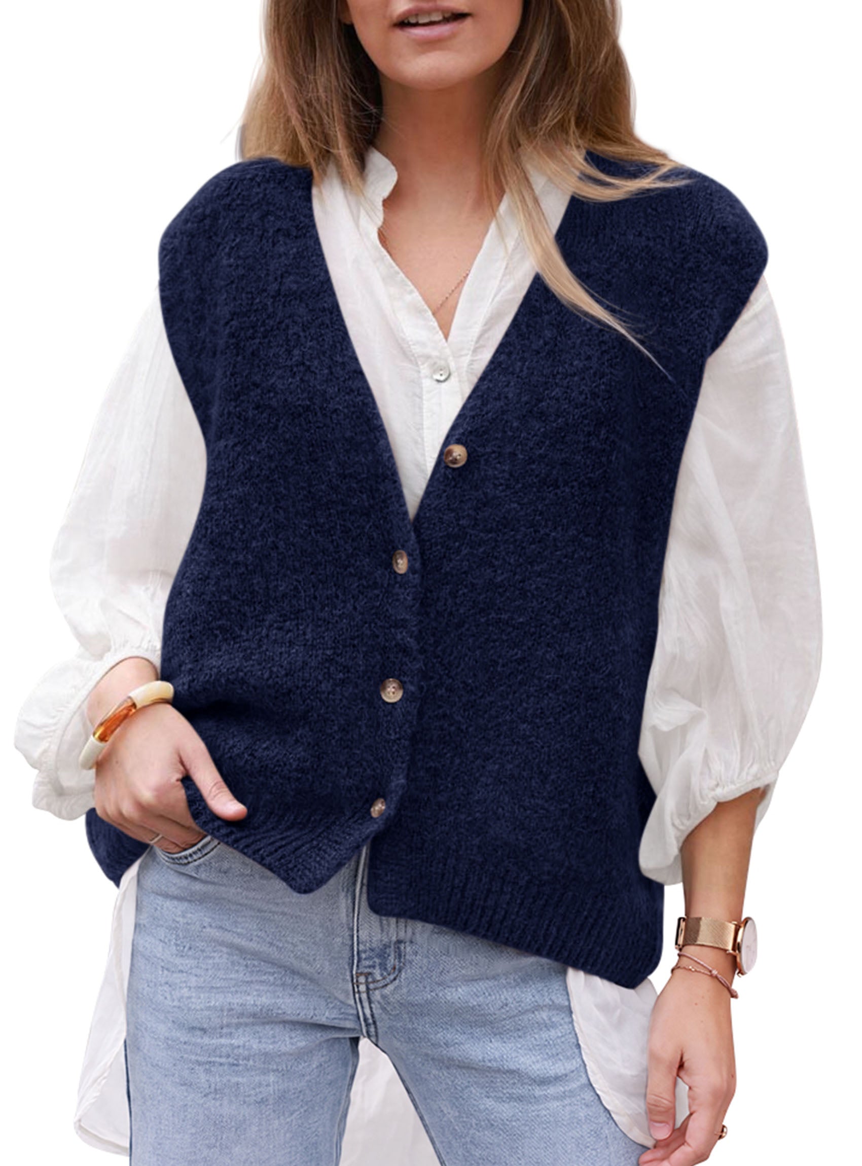 PRETTYGARDEN Womens Fall Sleeveless Button Down Sweater Vest  Soft Knit Fabric, Fashion Deep V Neck, Casual Loose Fit Sweater, Going Out Outfits, 2026 Trendy Winter Clothes