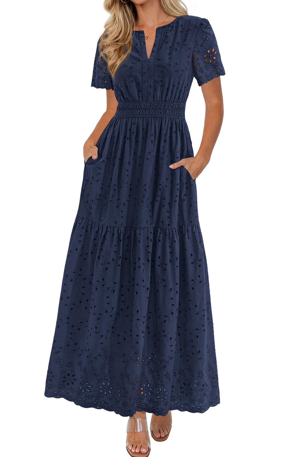 PRETTYGARDEN Short Sleeve Spring Dresses for Women 2026 Elegant Classy Boho High Waist A Line Pleated Wedding Guest Dress PRETTYGARDEN