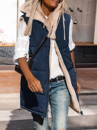 PRETTYGARDEN Womens Fall Reversible Vests Sleeveless Fleece Jacket Zip Up Hoodie Pockets Long Warm Winter Coat Outerwear