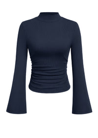 PRETTYGARDEN Womens Long Sleeve Shirts 2026 Fall Bell Sleeves Mock Turtleneck Ribbed Going Out Tops Casual Ruched Y2K Clothes