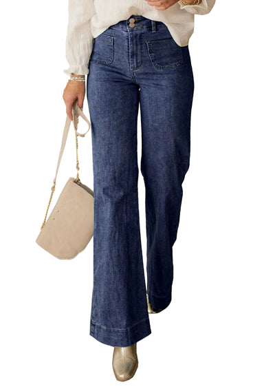 PRETTYGARDEN Womens Wide Leg Jeans High Waisted Stretchy|High Rise Bootcut Jeans with Front Patch Pockets, Loose Fit Daily Wear Denim, Trendy Work Pants, Business Casual Outfits