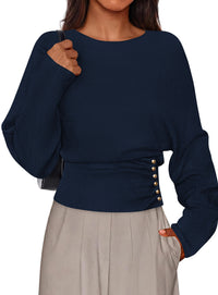 PRETTYGARDEN Batwing Sleeve Sweaters For Women Pullover Fall Clothes						 					  Cozy Ribbed Knit, Single Side Button,  Cinched Waist, Business Casual Work Outfits , 2026 Trendy Fall Winter Fashion Clothing