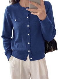 PRETTYGARDEN Cardigan Sweaters for Women Scalloped Button Up Fall Outfits  Soft Knit Long Sleeve Knit Tops,Crew Neck,Business Casual Outfits,Office Work Lightweight Sweater,Layers Clothes