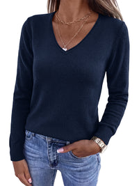 PRETTYGARDEN Womens Long Sleeve Sweaters V Neck Dressy Casual Tops Lightweight Loose Pullover Top, Comfy Ribbed Knit Sweater, Early Fall Fashion Clothing, Business Casual Work Office Outfits