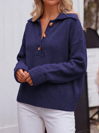 PRETTYGARDEN Womens Fall Long Sleeve Sweaters Button up V Neck Polo Shirts | Quarter Button Collared Tops, Ribbed Knit Comfy Shirts, Relaxed Fit Sweater Tops, Casual Fall Outfits for Women 2026