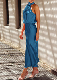 PRETTYGARDEN Women's Summer Satin Dress Elegant Sleeveless Mock Neck Cocktail Party Maxi Dresses