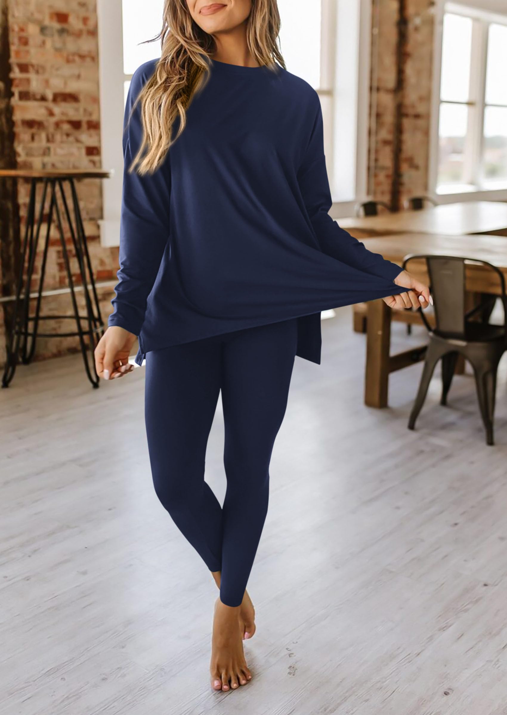 PRETTYGARDEN 2 Piece Outfits Casual Long Sleeve Tunic Tops Legging Pants Lounge Sets Sweatsuits
