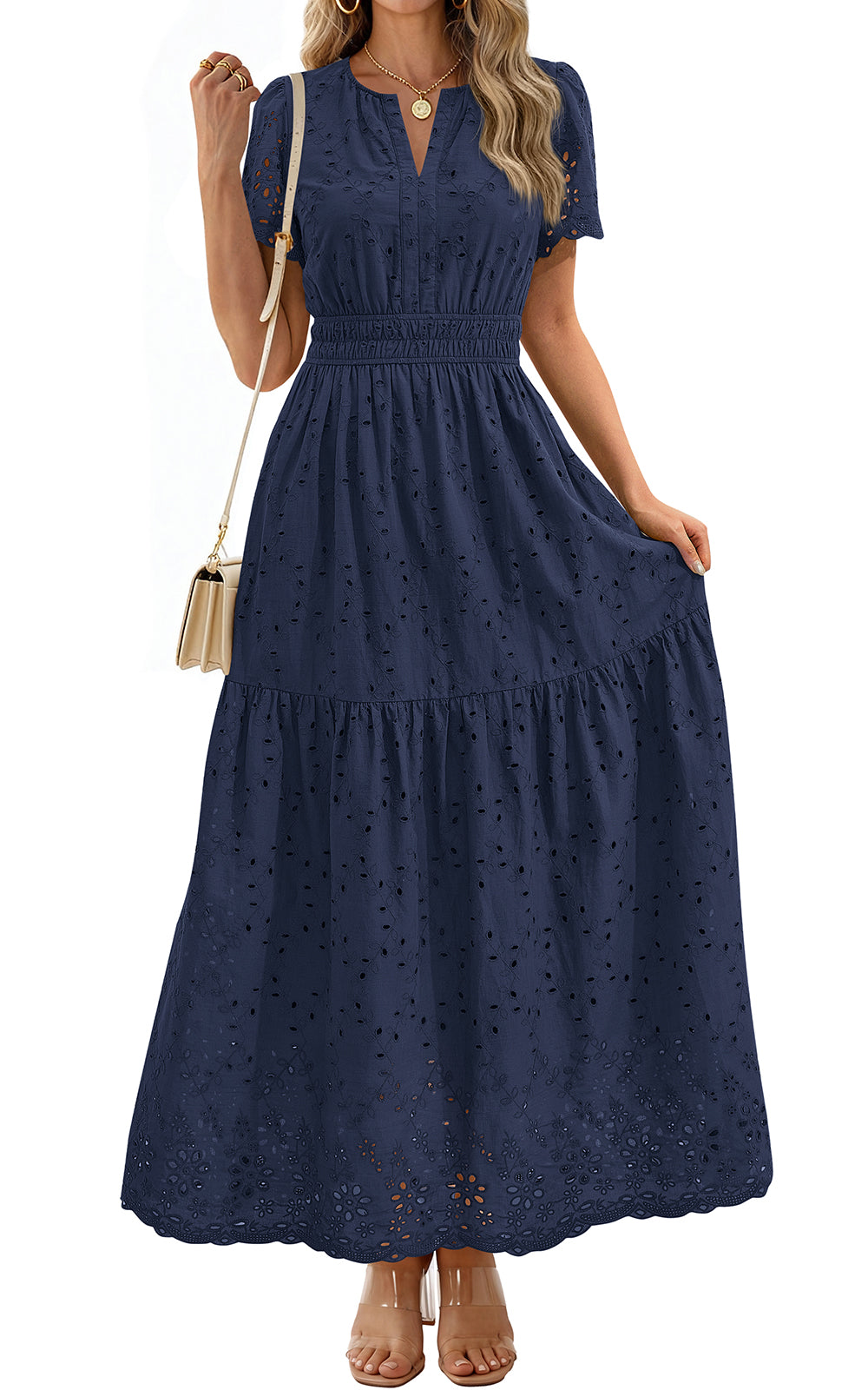 PRETTYGARDEN Short Sleeve Spring Dresses for Women 2026 Elegant Classy Boho High Waist A Line Pleated Wedding Guest Dress PRETTYGARDEN