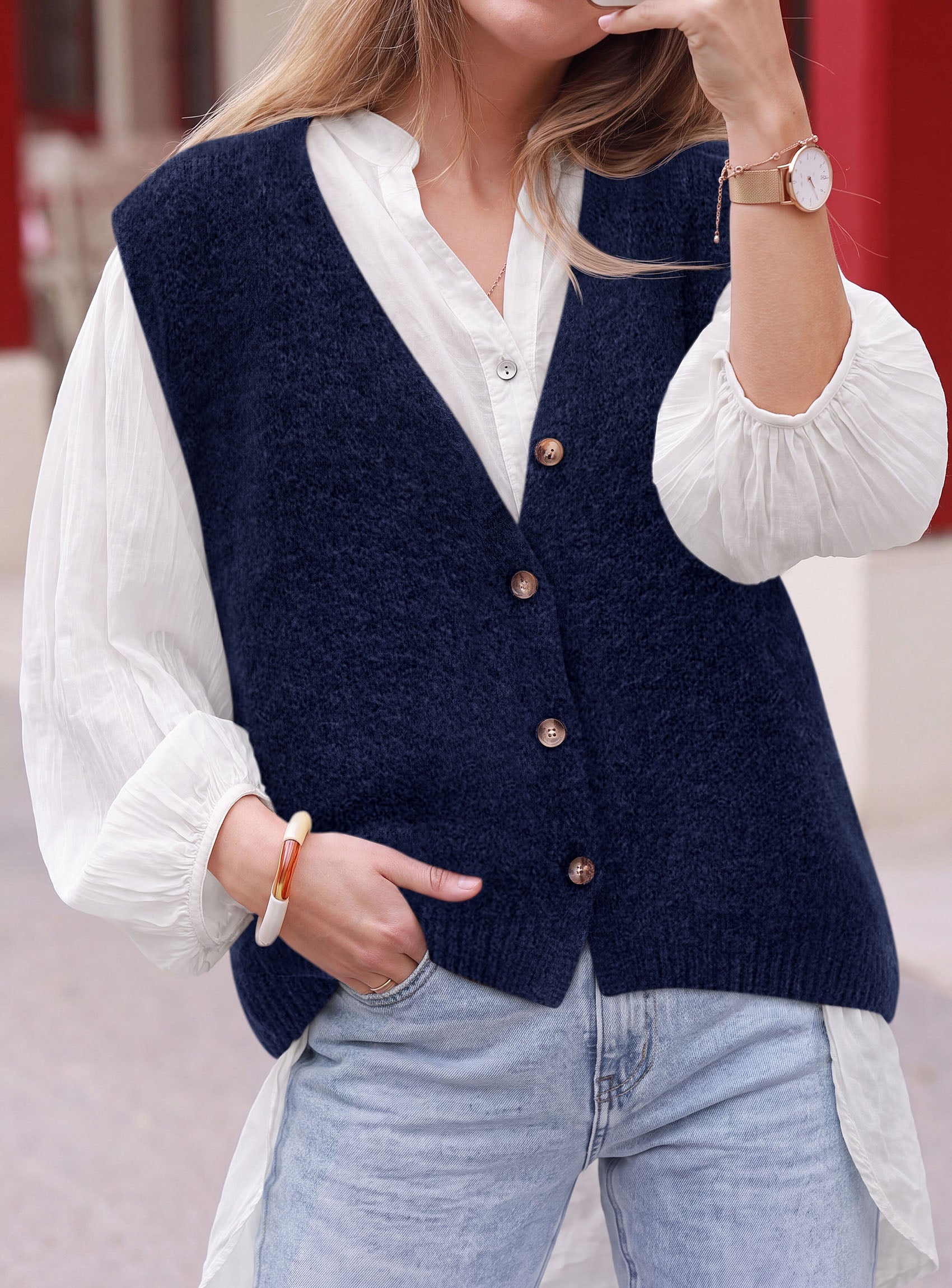 PRETTYGARDEN Womens Fall Sleeveless Button Down Sweater Vest  Soft Knit Fabric, Fashion Deep V Neck, Casual Loose Fit Sweater, Going Out Outfits, 2026 Trendy Winter Clothes