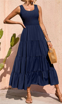 PRETTYGARDEN Women's 2026 Casual Loose Plain Maxi Sundress Smocked Tank Dress Sleeveless Summer Beach Tiered Long Dresses