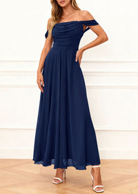 PRETTYGARDEN Womens Off Shoulder Maxi Summer Dresses 2026 Elegant Mesh Aline Swing Ruched Flowy Cocktail Wedding Guest Dress PRETTYGARDEN