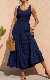 PRETTYGARDEN Women's 2026 Casual Loose Plain Maxi Sundress Smocked Tank Dress Sleeveless Summer Beach Tiered Long Dresses