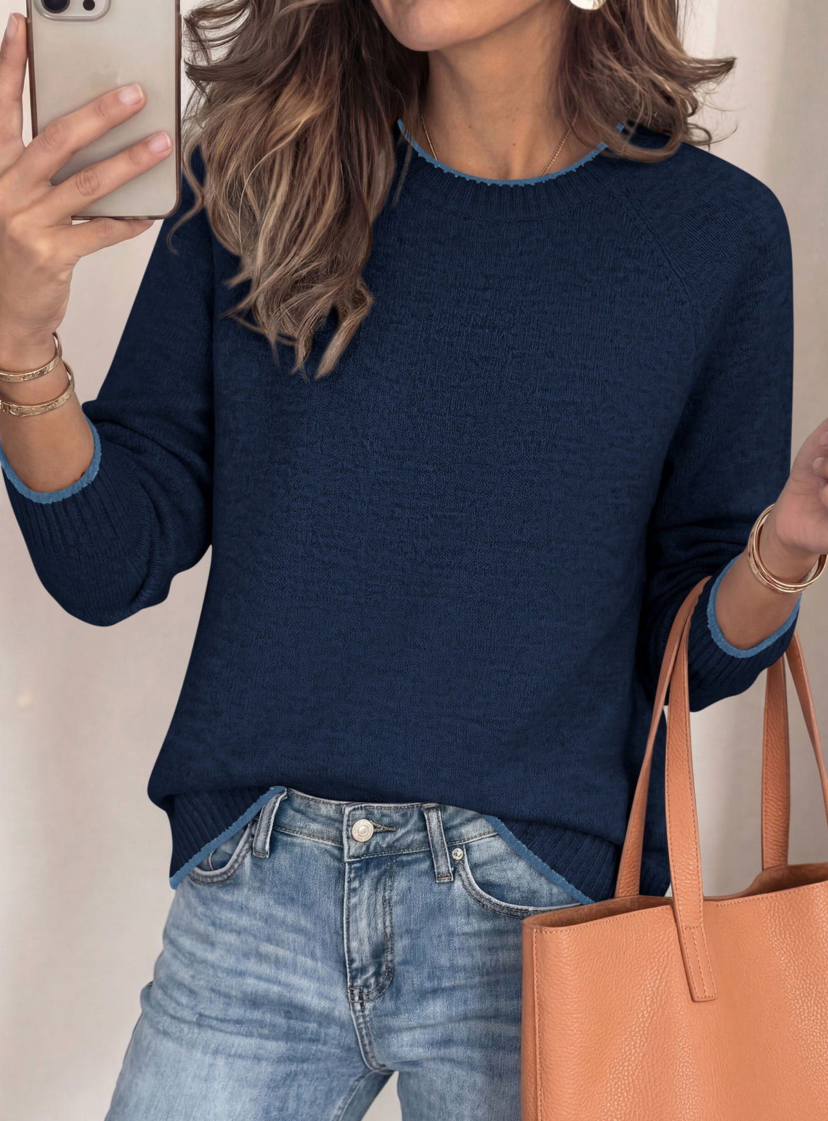 PRETTYGARDEN Womens Crewneck Fall Sweaters Pullover Tops | Soft Stretchy Knit,Reglan Long Sleeve,Ribbed Cuffs,Color Block,Casual Daily Outfits,Office Work Clothes,Winter Layering Wear
