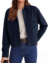 PRETTYGARDEN Women's Faux Suede Cropped Fall Jackets | Soft Zip Up Coats,Classic Lapel Collar,Button Down Shacket,Oversized Casual Outerwear,Trendy Winter Clothes with Pockets