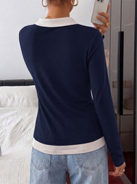 PRETTYGARDEN Womens Casual Polo T-Shirt Color Block Layered Tops | Contrast Collared V Neck Tops, Soft Double Layer T Shirts for Women, Casual Tops for Women, Trendy Fall Outfits 2026