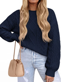 PRETTYGARDEN Womens Cable Knit Sweater Crewneck Pullover | Soft Ribbed Cuffs,Relaxed Fit Long Sleeve Sweaters,Chunky Diamond,Warm Layering,Comfy Daily Wear,Fall Winter Going out Top