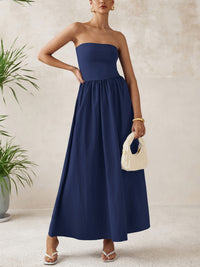 PRETTYGARDEN Women Summer Elegant Strapless Maxi Dress Tube Top Dress A Line Flowy Long Wedding Party Cocktail Dresses