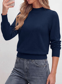 PRETTYGARDEN Womens Fall Mock Neck Long Sleeve Sweater  Soft Stretchy Fabric, V-Shape Knit Pattern, Chic Puff Sleeves, Ribbed Trim Pullover Sweaters, Casual Work Office Outfits
