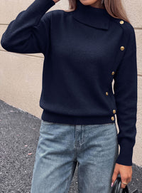PRETTYGARDEN Womens Turtleneck Sweater Pullover Side Button Fall Clothes  Stretchy Knit,Dropped Shoulder,Ribbed Cuffs,Asymmetrical,Jumper Long Sleeve Tops,Work Office,2026 Winter Casual Outfits