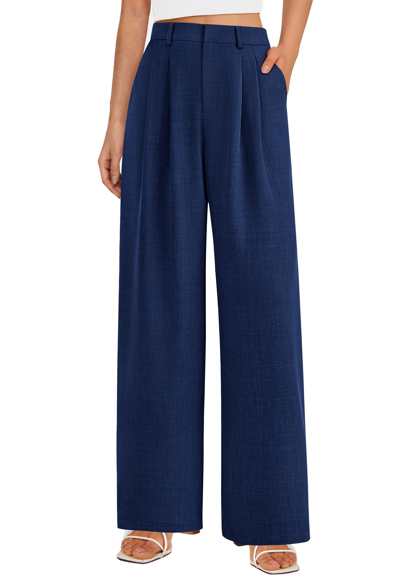 PRETTYGARDEN Women's Summer Elastic High Waisted Work Pants Straight Leg Dressy Business Casual Trousers Slacks Pockets