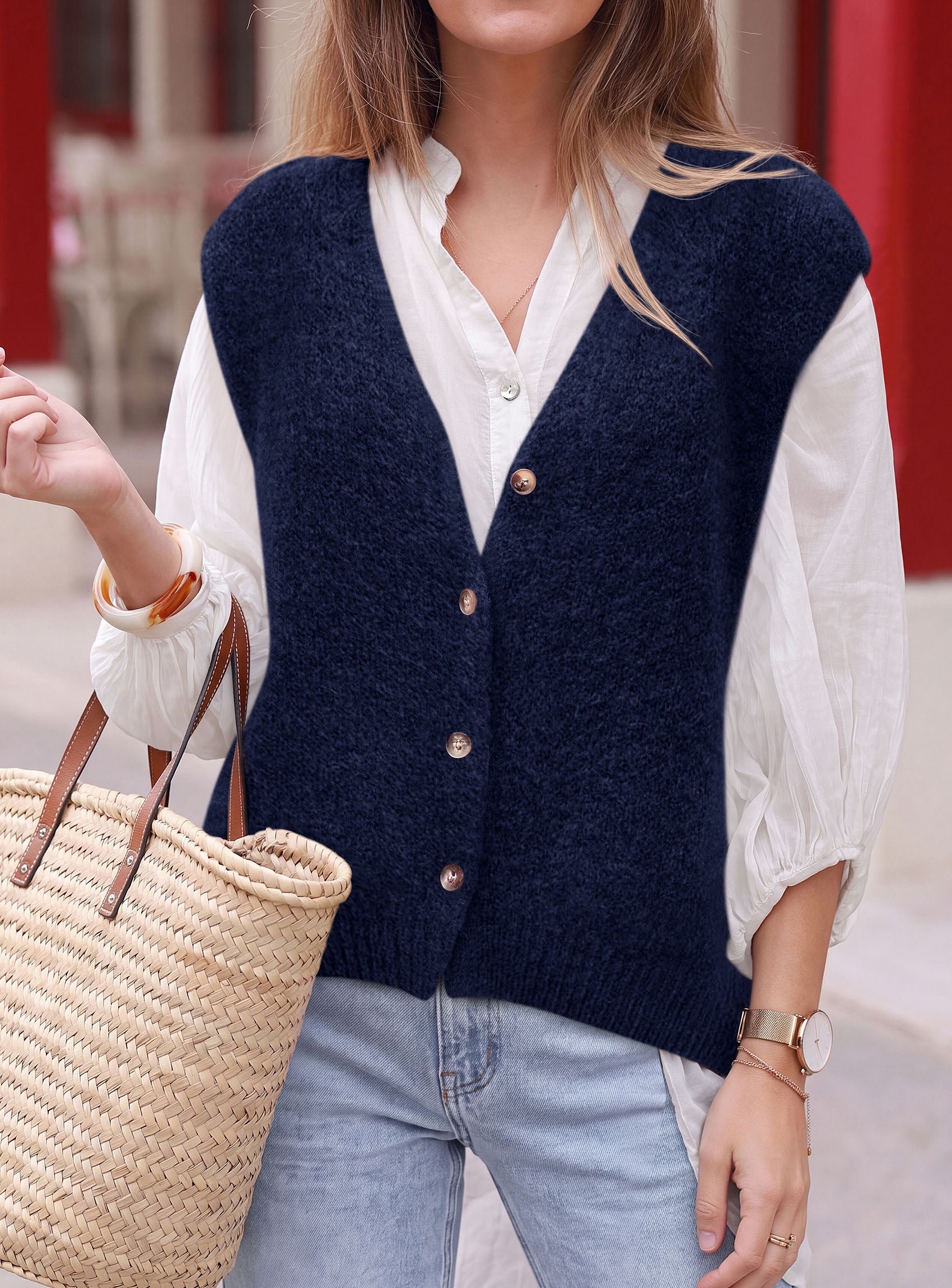 PRETTYGARDEN Womens Fall Sleeveless Button Down Sweater Vest  Soft Knit Fabric, Fashion Deep V Neck, Casual Loose Fit Sweater, Going Out Outfits, 2026 Trendy Winter Clothes