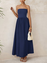 PRETTYGARDEN Women Summer Elegant Strapless Maxi Dress Tube Top Dress A Line Flowy Long Wedding Party Cocktail Dresses