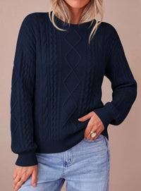 PRETTYGARDEN Womens Cable Knit Sweater Crewneck Pullover | Soft Ribbed Cuffs,Relaxed Fit Long Sleeve Sweaters,Chunky Diamond,Warm Layering,Comfy Daily Wear,Fall Winter Going out Top