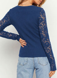 PRETTYGARDEN Sheer Lace Raglan Long Sleeve Shirts for Women | Soft Stretchy Knit,See Through Floral Sleeves,Crewneck Fitted Tshirts,Daily Going Out Tops,Office Layer,Fall Fashion Clothing