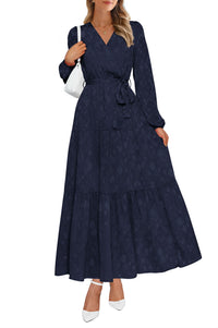PRETTYGARDEN Womens Long Sleeve Boho Floral Wrap Maxi Dress  Fall Wedding Guest Dresses 2026, Chiffon Flowy Long Dresses, Casual Tie Waist V Neck Dress, Modest A Line Ruffle Tiered Dress