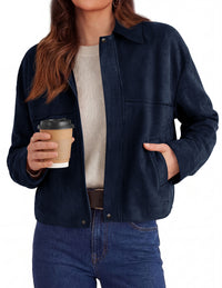 PRETTYGARDEN Women's Faux Suede Cropped Fall Jackets | Soft Zip Up Coats,Classic Lapel Collar,Button Down Shacket,Oversized Casual Outerwear,Trendy Winter Clothes with Pockets