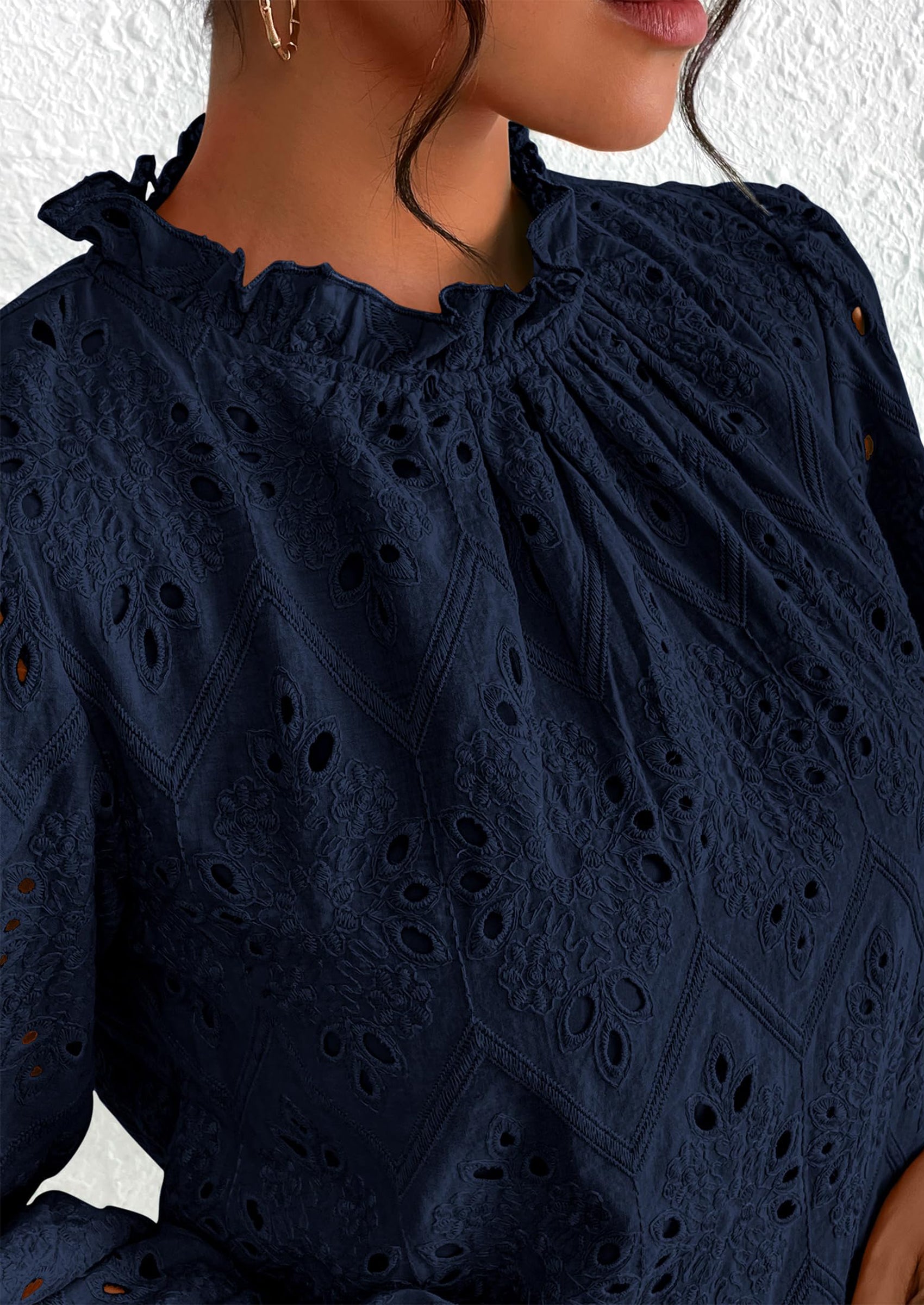 PRETTYGARDEN Womens Tops Dressy Casual Spring Long Sleeve Shirts Embroidered Eyelet Blouses Going Out Outfits