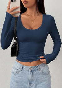 PRETTYGARDEN Womens Long Sleeve Tops 2026 Casual Scoop Neck Basic Tees Slim Fitted Tshirts Layer Knit Fall Outfits