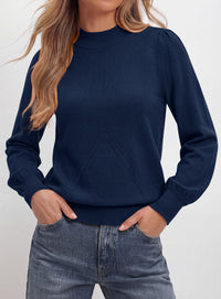 PRETTYGARDEN Womens Fall Mock Neck Long Sleeve Sweater  Soft Stretchy Fabric, V-Shape Knit Pattern, Chic Puff Sleeves, Ribbed Trim Pullover Sweaters, Casual Work Office Outfits