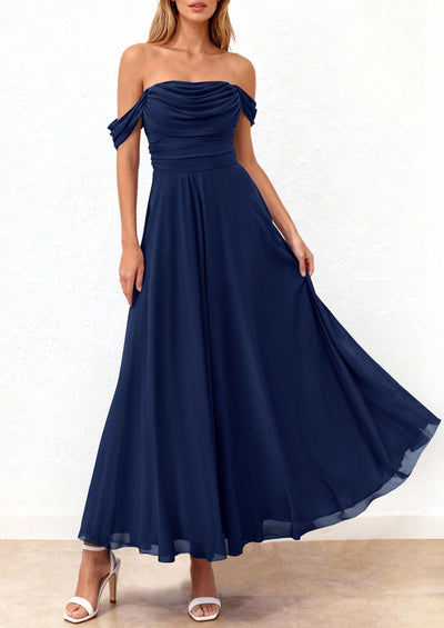 PRETTYGARDEN Womens Off Shoulder Maxi Summer Dresses 2026 Elegant Mesh Aline Swing Ruched Flowy Cocktail Wedding Guest Dress PRETTYGARDEN