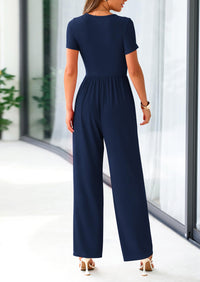 PRETTYGARDEN Women's Summer One Piece Jumpsuits Dressy Casual Short Sleeve Square Neck Wide Leg Jumpsuit Rompers