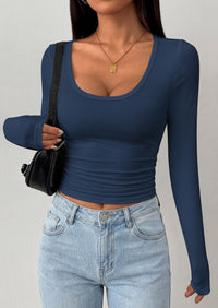 PRETTYGARDEN Womens Long Sleeve Tops 2026 Casual Scoop Neck Basic Tees Slim Fitted Tshirts Layer Knit Fall Outfits