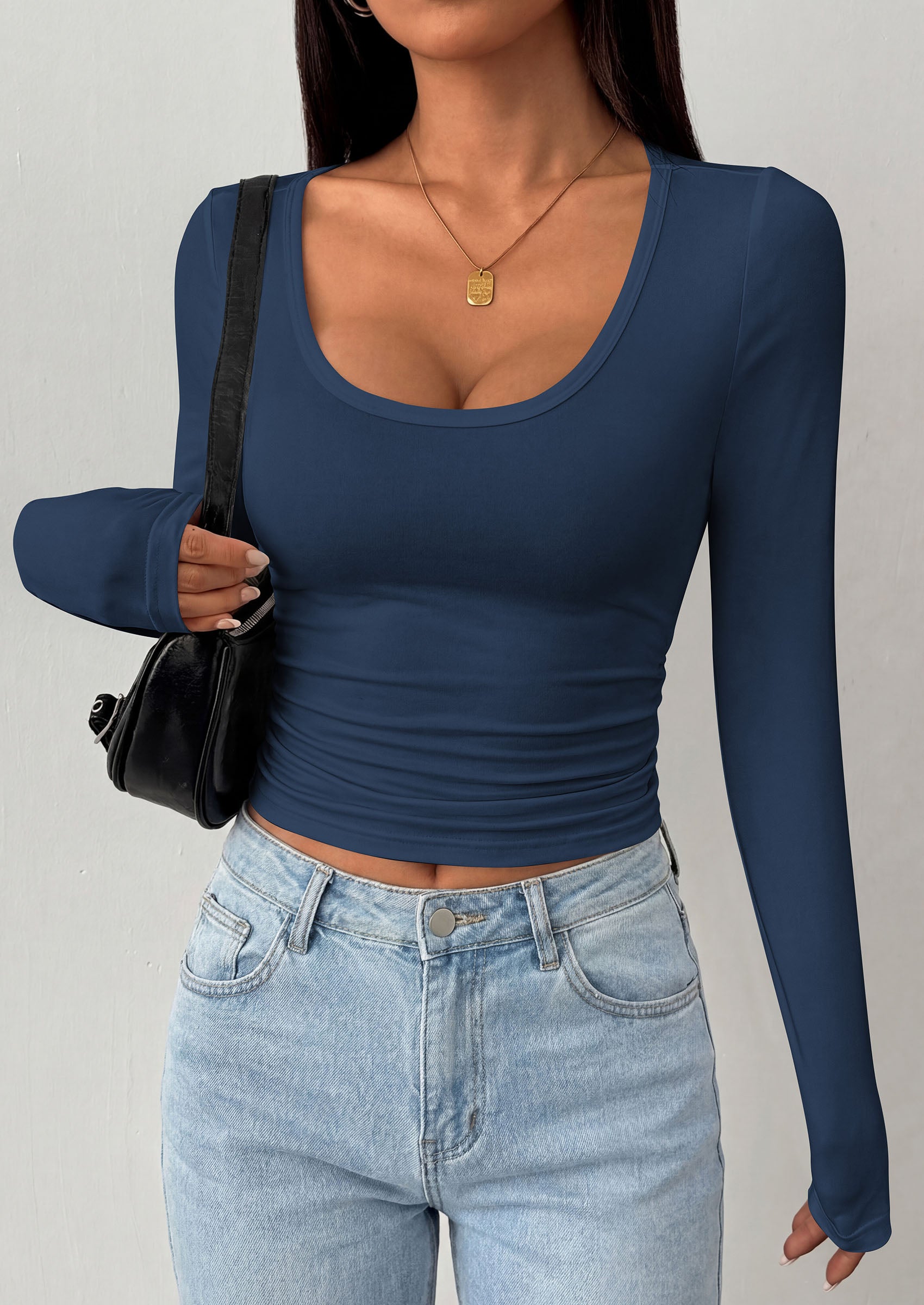 PRETTYGARDEN Womens Long Sleeve Tops 2026 Casual Scoop Neck Basic Tees Slim Fitted Tshirts Layer Knit Fall Outfits