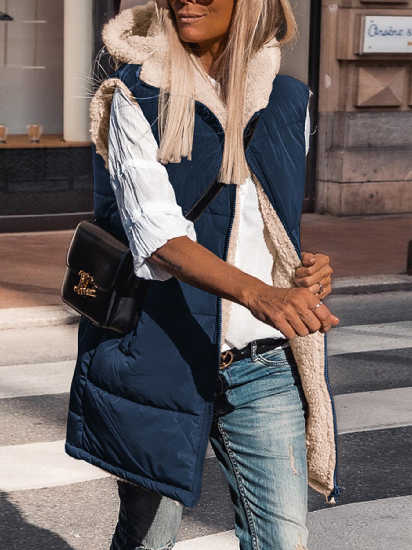 PRETTYGARDEN Womens Fall Reversible Vests Sleeveless Fleece Jacket Zip Up Hoodie Pockets Long Warm Winter Coat Outerwear