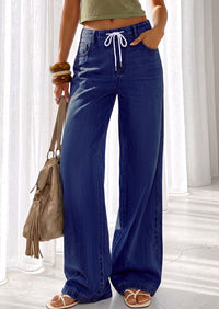 PRETTYGARDEN Womens Wide Leg Jeans High Waisted Stretchy Baggy Straight Leg Drawstring Trendy Denim Pants 2026 Summer