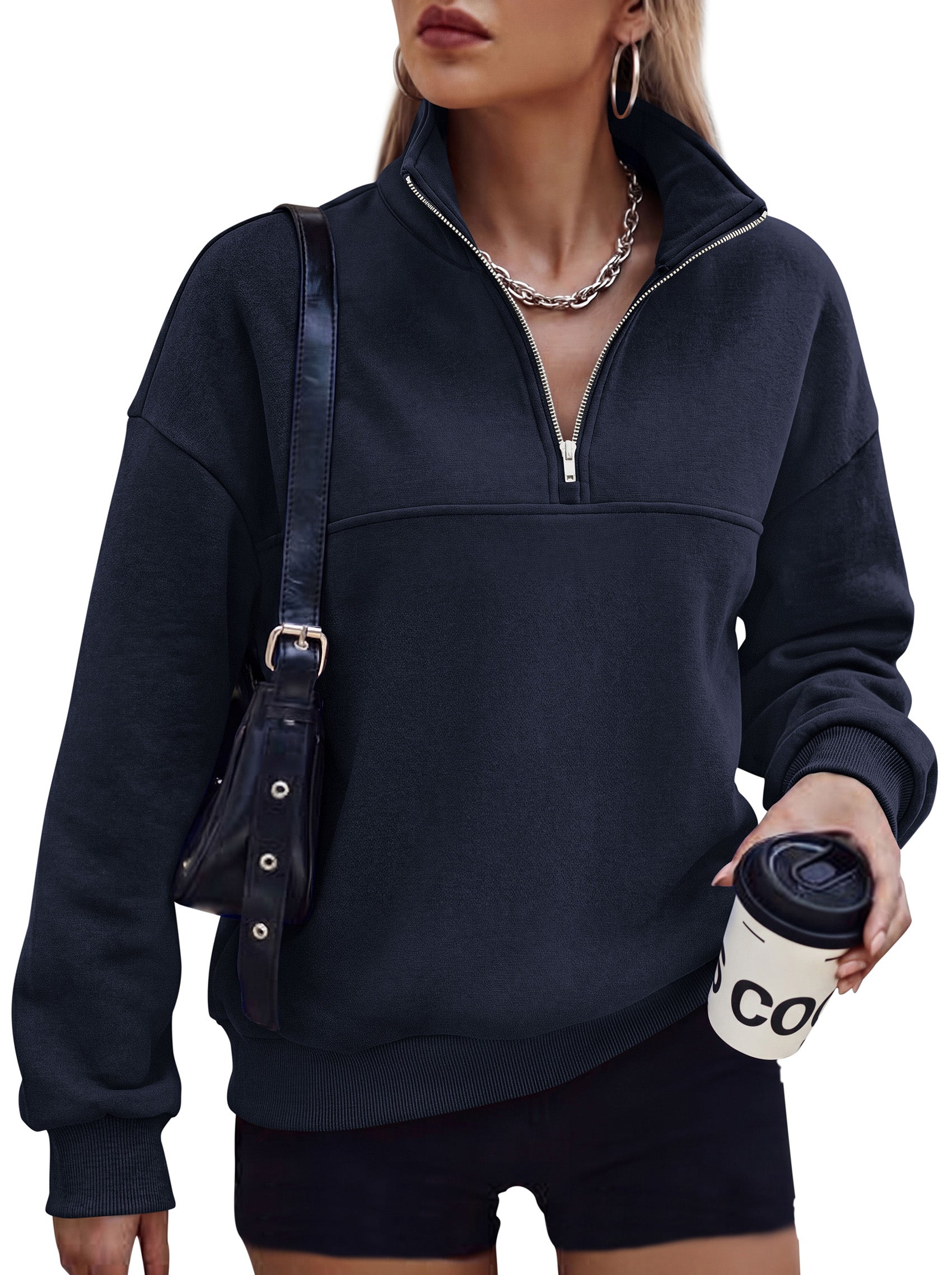 PRETTYGARDEN Women's Quarter Zip Fleece Pullover Sweatshirts | Oversized Half Zip Sweatshirt with Collar, Fleece Jacket, Trendy Long Sleeve Pullover Tops, Y2k Fashion Fall Outfits 2026