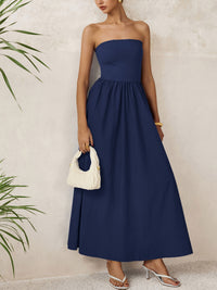 PRETTYGARDEN Women Summer Elegant Strapless Maxi Dress Tube Top Dress A Line Flowy Long Wedding Party Cocktail Dresses