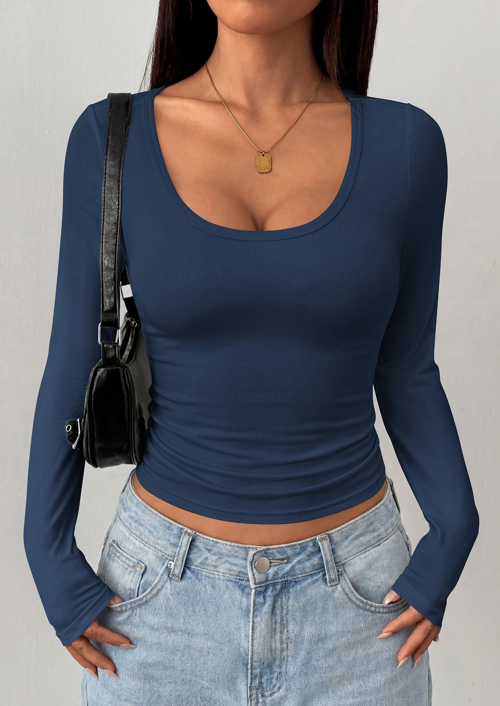 PRETTYGARDEN Womens Long Sleeve Tops 2026 Casual Scoop Neck Basic Tees Slim Fitted Tshirts Layer Knit Fall Outfits